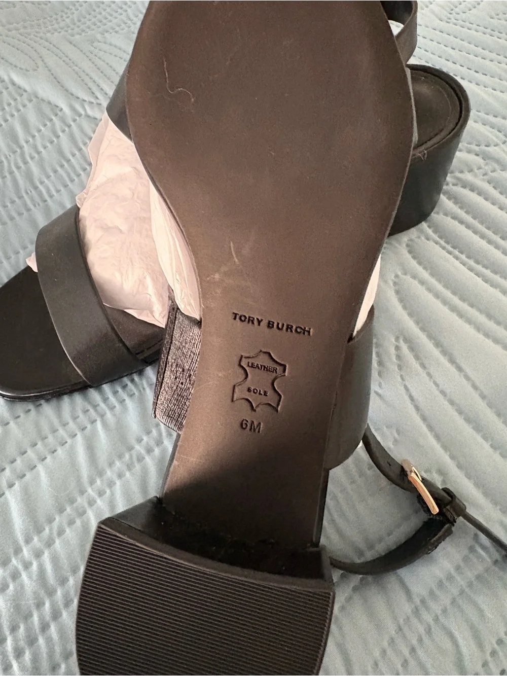 Tory Burch Black Leather Double-Strap Slingback Sandals with Gold Logo